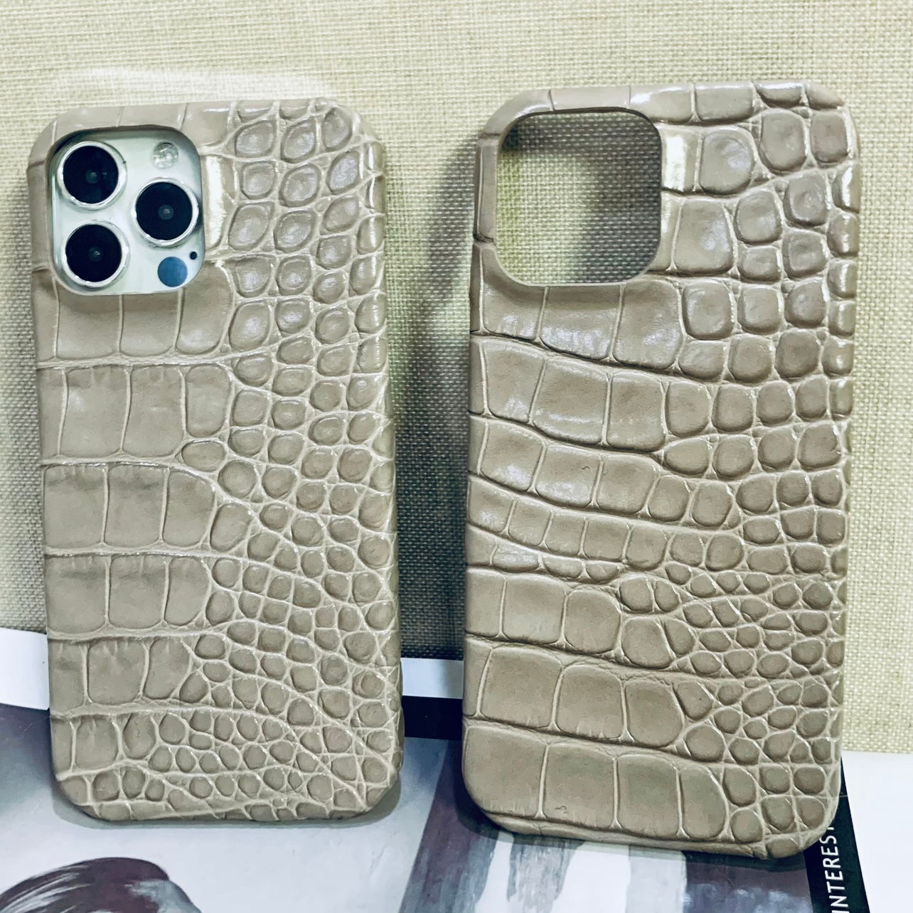 2pcs handmade embossed croc leather phone cases IPhone 15 pro/max