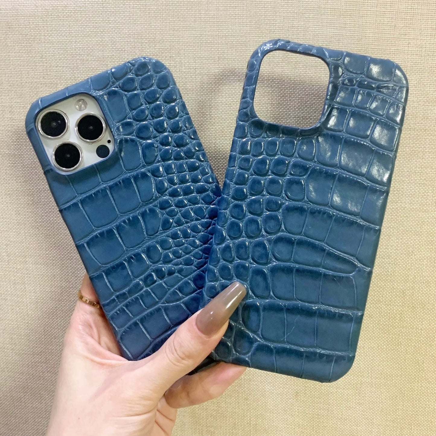 2pcs handmade embossed croc leather phone cases IPhone 15 pro/max