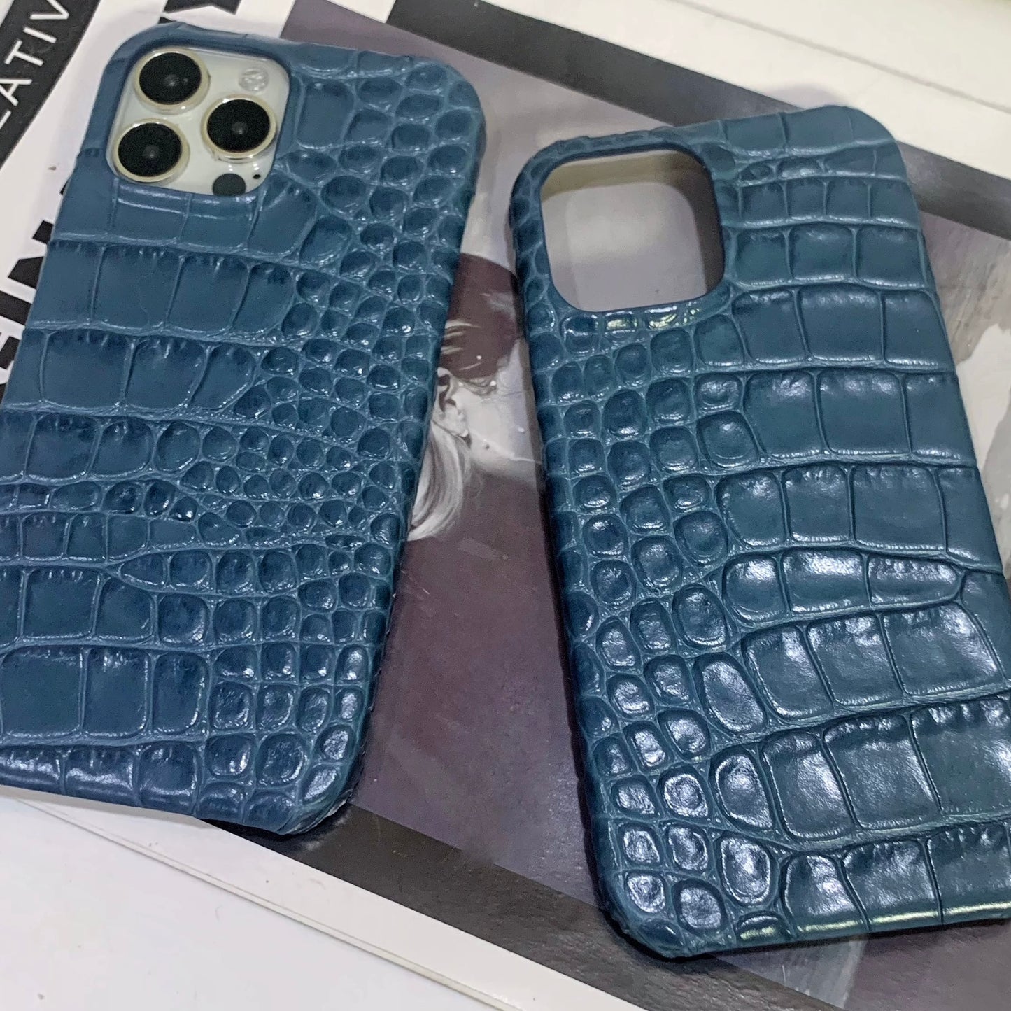 2pcs handmade embossed croc leather phone cases IPhone 15 pro/max