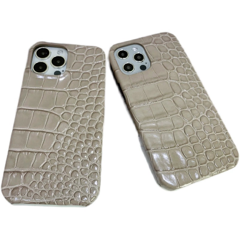 Gray alligator pattern leather iPhone15promax Apple cowhide mobile phone cases.